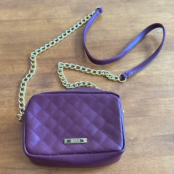 IMAN Handbags - IMAN Plum Quilted Crossbody Bag with Gold Chain